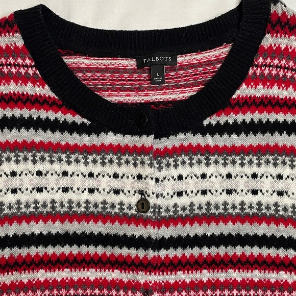 Talbots Cardigan Sweater Lambswool Fair Isle Button Up Large - Picture 2 of 8
